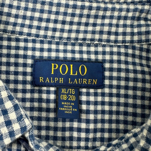 Polo Ralph Lauren Boys Button Down Shirt XL 18-20 Dark Blue White Check Cotton - Picture 6 of 10